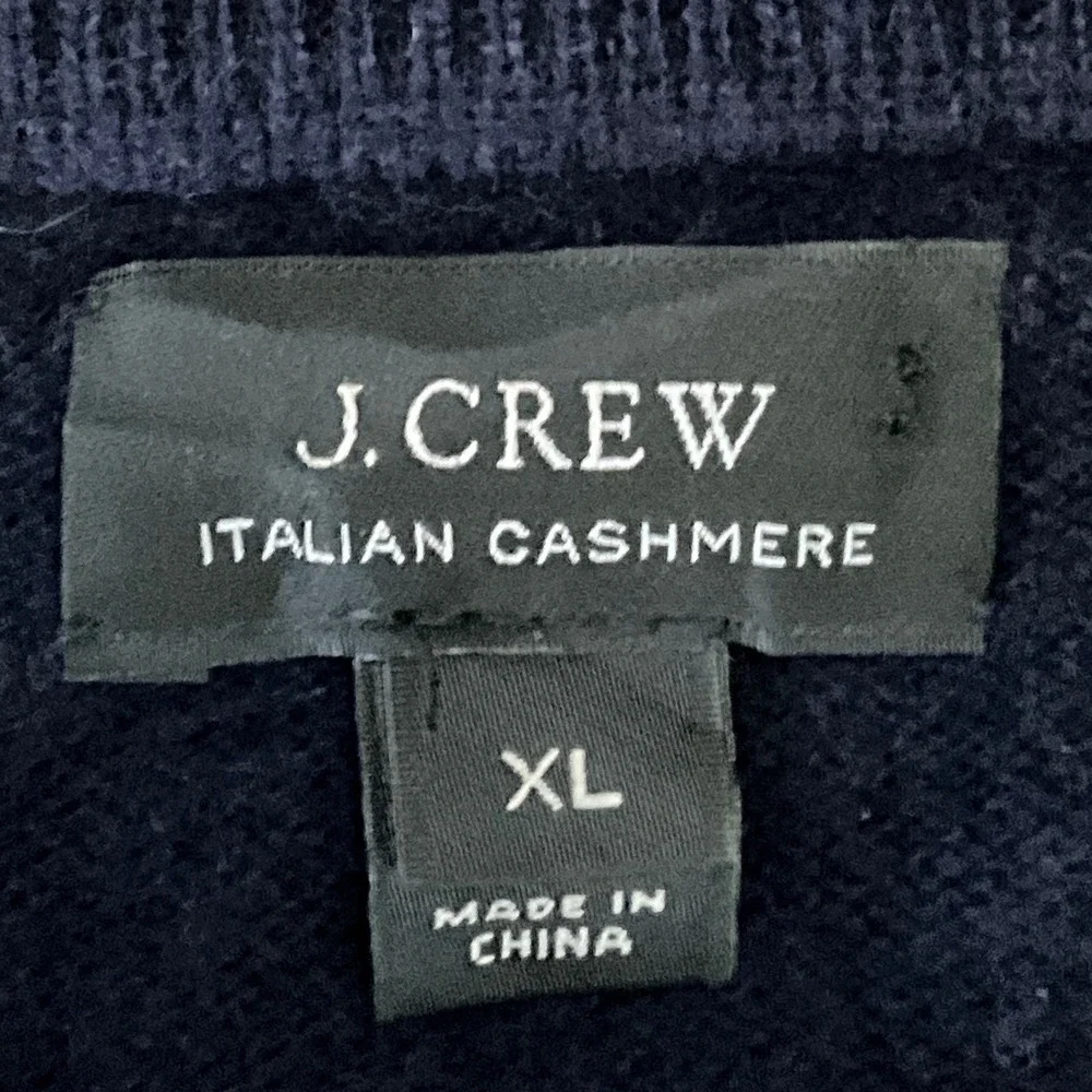 J.Crew Italian Cashmere V-Neck Sweater Navy Blue Preppy Luxury Classic Men's XL